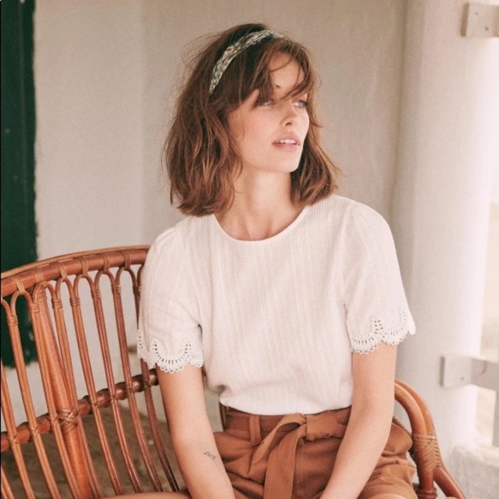 🆕 SEZANE - Cleo White / Ecru T-shirt - Short Sleeve - L